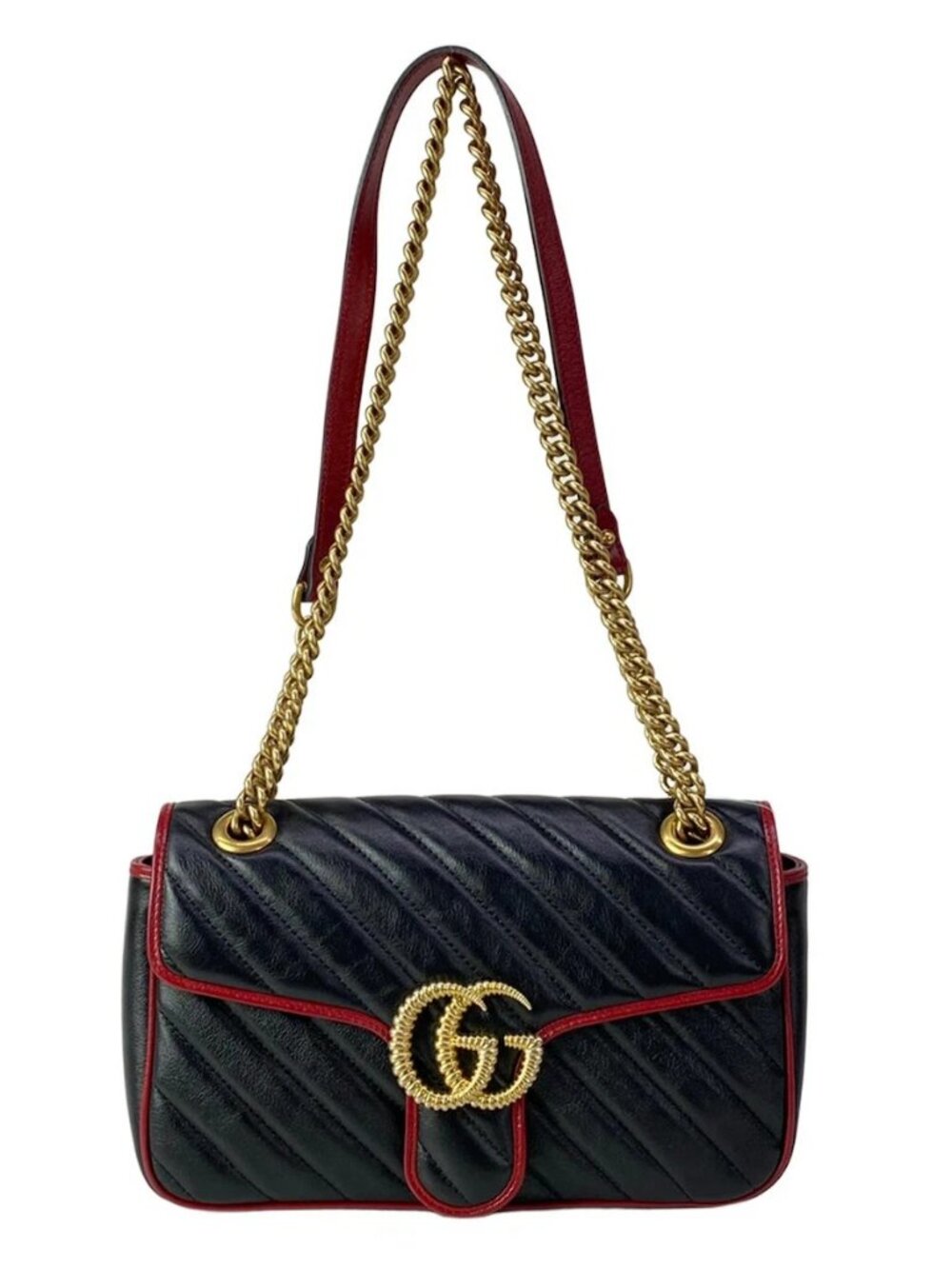 GUCCI GG Marmont Quilting Small Shoulder Bag 443497 Black Red Leather